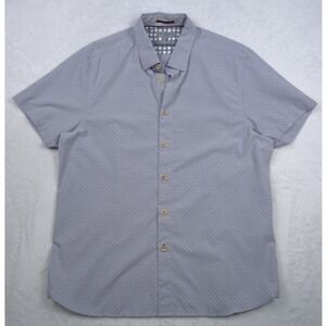 Ted Baker Shirt Mens Size 5 Gray Button Up Short Sleeve All Over Print Comfort